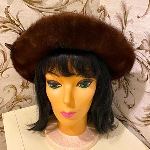 Mahogany mink trimmed wide brim hat.